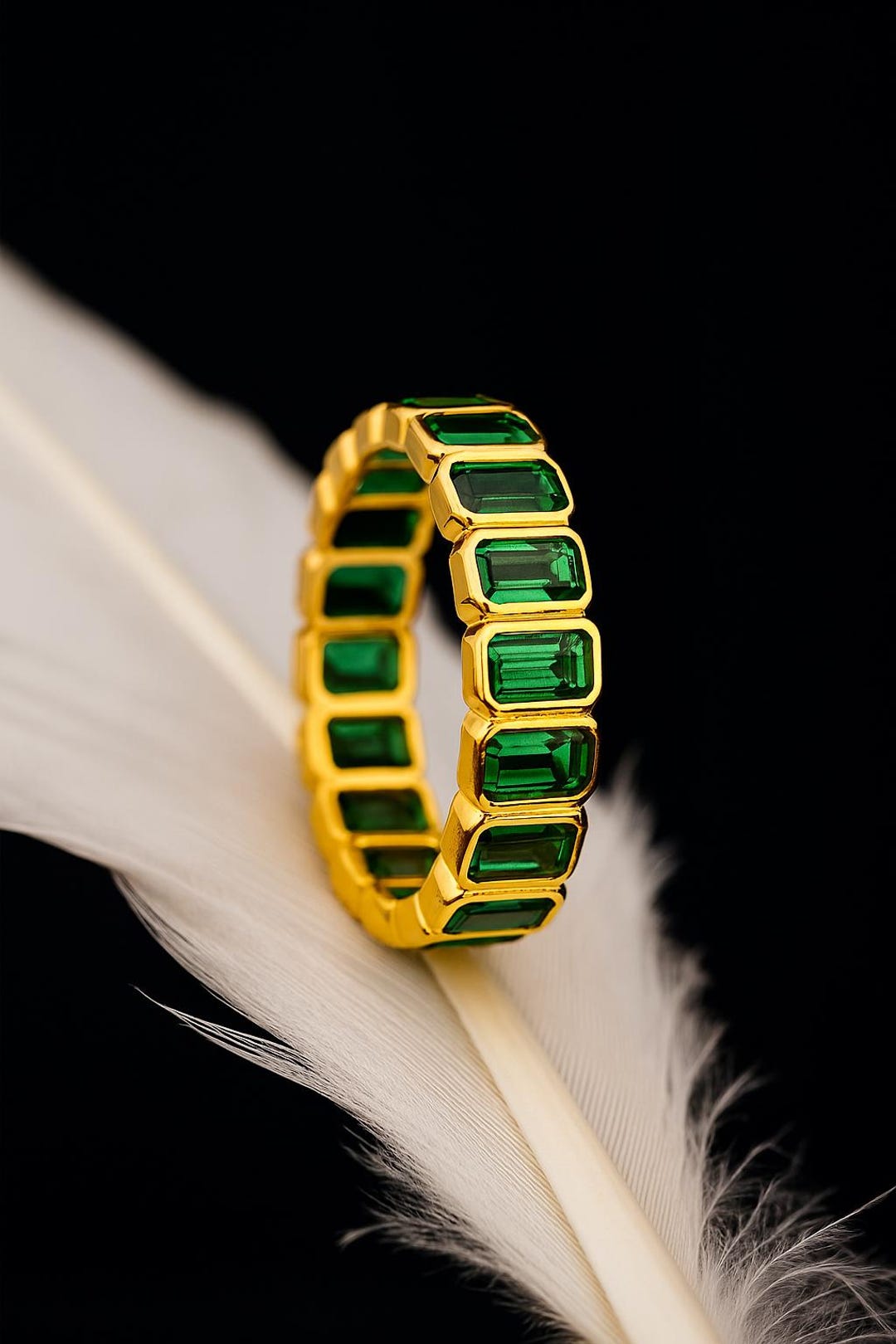 Emerald 14K Gold Full Eternity Band May Birthstone Matching Band ...