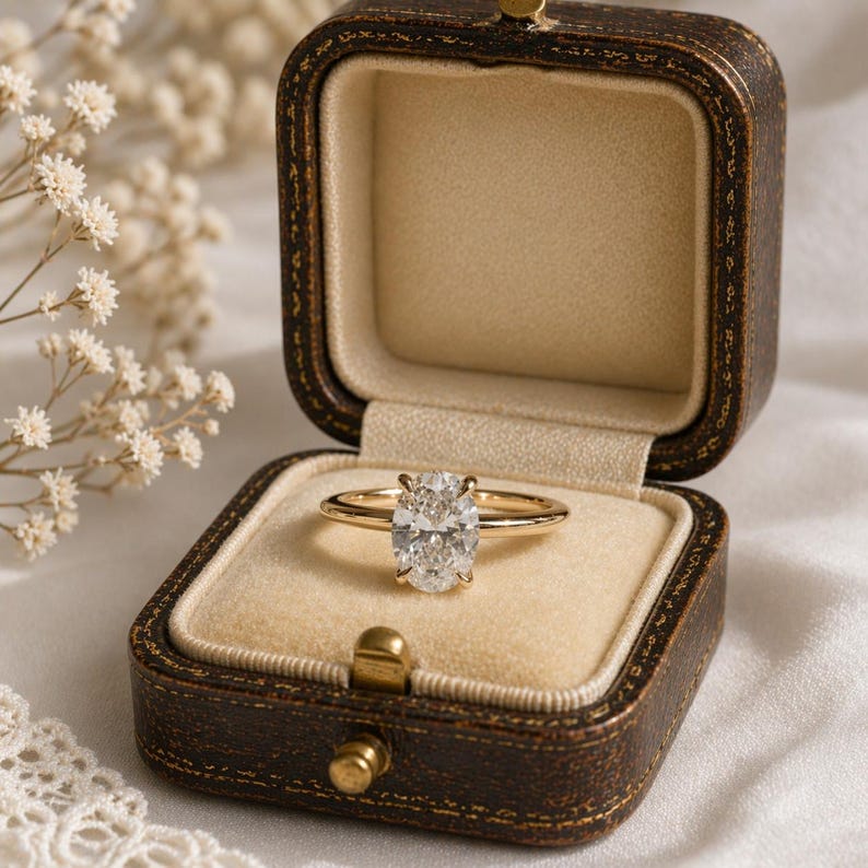 2.5CT Oval Moissanite Engagement Ring- 14K Gold Solitaire Ring ...
