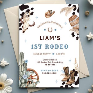 First Rodeo Invitation, My 1st Rodeo Invitation, Cowboy Birthday Invite, Boy 1st Birthday Invites, Wild West Birthday Invite Template