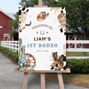 First Rodeo Birthday Party Welcome Sign, Cowboy Welcome Sign, Wild West Ranch Birthday Welcome Sign, Editable First Rodeo Welcome Sign