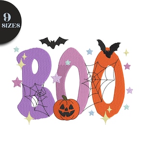 Boo Kürbis Stickdatei: Halloween Fledermäuse, 9 Größen (Instant Download