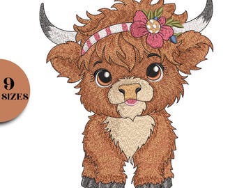 Baby Highland Cow Embroidery Designs: Nursery Machine Embroidery 9 Sizes (Digital Download)