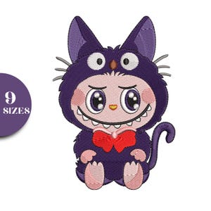 Labubu With Cat Embroidery, Cute Cartoon Character Embroidery, Labubu Monster Embroidery, Labubu Embroidery pattern, Digital File, 9 Sizes