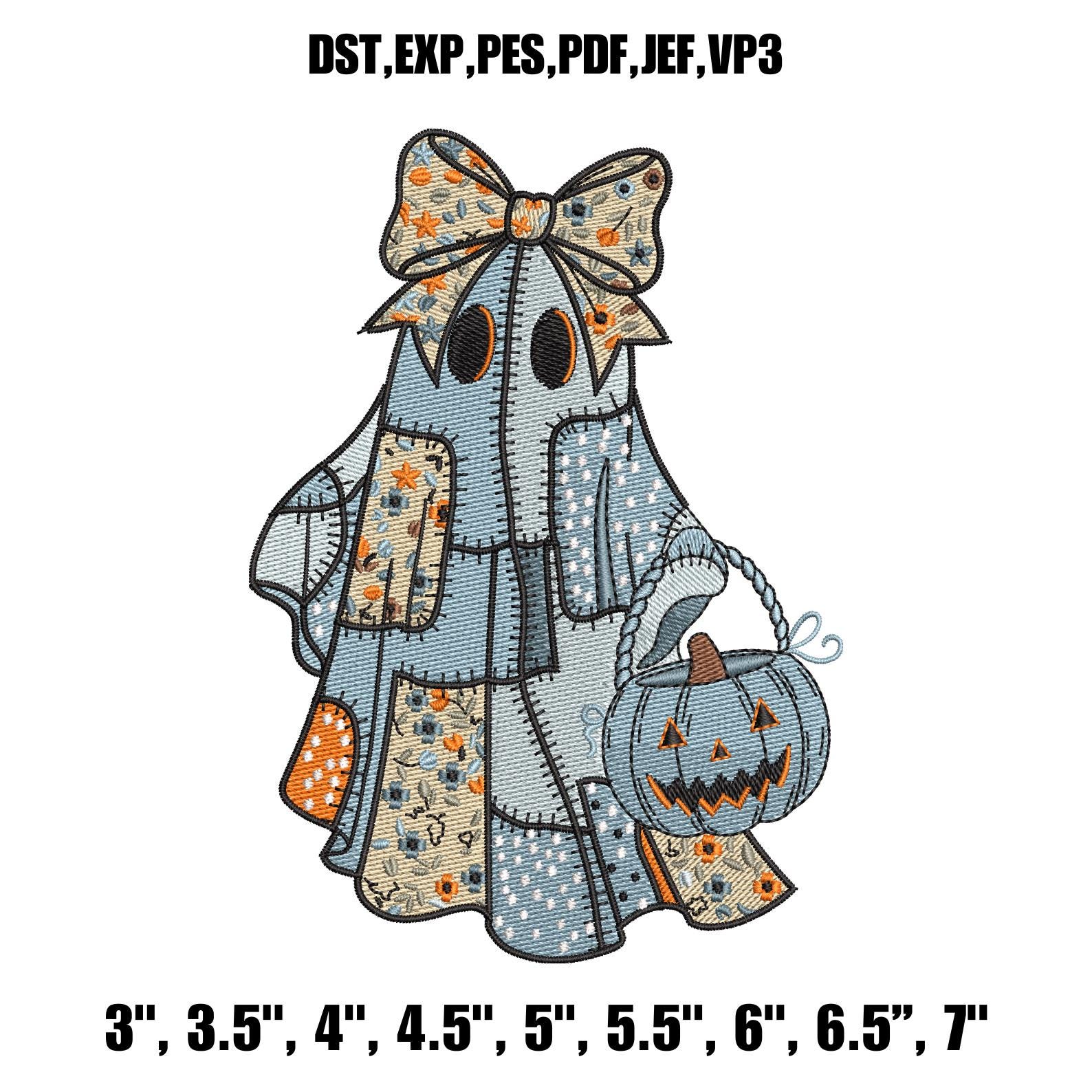 Patchwork Ghost Embroidery Design, Cute Halloween Ghost With Pumpkin ...