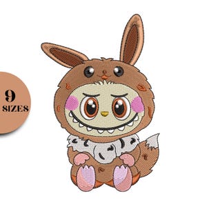 Labubu Monster Stickdatei: Cartoon Character Stickmuster (Digitale Datei, 9 Größen)