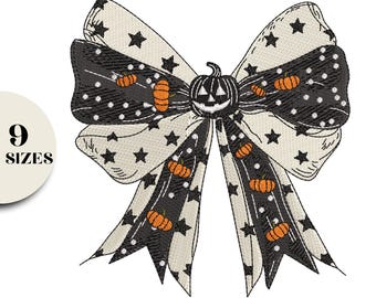 Coquette Halloween Bow Embroidery Design, Ghost Pumpkin Applique (Instant Download)