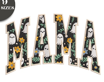 Borduurontwerp met Spooky Mama-appliqué: Boo Mama Ghost (digitale download, 9 maten)