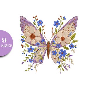 Floral Butterfly Embroidery Design: Summer Garden Pattern (Instant Download)