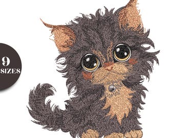 Cute Black Kitten Embroidery Design | Baby Cat Stitch Pattern | Nursery Animal Embroidery | Instant Download | 9 sizes