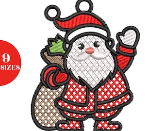 FSL-kerstornament, machineborduurontwerpen kerstman, kerstman kantversiering borduurwerk, instant download, 9 maten