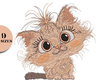 Cute Kitten Embroidery Design | Baby Animal Stitch Pattern | Nursery Cat Embroidery Art | Digital Download | 9 Sizes
