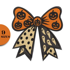 Coquette Halloween Embroidery Design, Halloween with Bow Applique Embroidery Design, Machine Embroidery Design, 9 Sizes, Instant Download