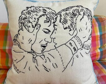 Brokeback Mountain Pillow (18x18in) - One-of-a-Kind, Hand Embroidered by Austin Blake Mays