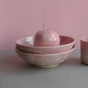 Set of 2 bowls, 17 0z, 500ml, ceramic hand crafted breakfast bowl, plate, pink bowl, cereal bowl, breakfast bowl, stoneware, pottery, pink