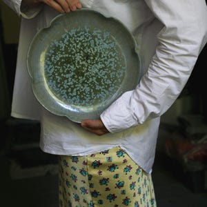 Large plate 10&#39;, fruit plate with crystale glaze, stoneware bowl, fruit bowl, unique stoneware plate, japanese ceramics, tableware