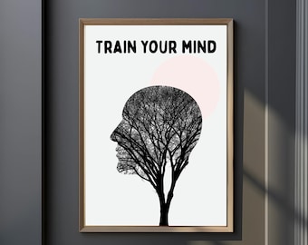 Arte mural de mentalidad minimalista, impresión de silueta de cabeza de árbol, decoración de psicología moderna, obra de arte motivacional para oficina