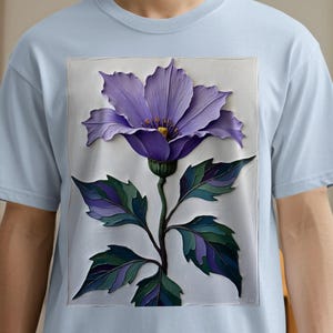 Purple Flower T-Shirts, Floral Art Tees, Botanical Shirts, Unique Design T Shirts, Gift for Her, Beautiful Flower Shirts (136)