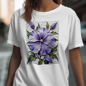 Floral T-Shirts, Purple Flower T-Shirts, Botanical Tee, Elegant Floral Design, Nature Lover Apparel, Flower Garden Gift