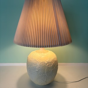 Textured Ceramic Table Lamp: Modern Organic Plaster Style Base, Pleated Shade