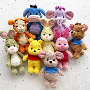 PATRÓN PDF 7en1 Winnie the Pooh y sus amigos, patrón de crochet, juguete amigurumi fácil para bebé, Eeyore, Roo, Piglet, Tigger, Conejo