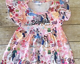 Girl Disney princess & prince dress, Birthday princess dress,  Disney princess outfit, Princess Flutter sleeves dress, party princess dress
