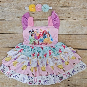 Princess dress, twirl layered dress.  Personalized Disney dress, Birthday  Ariel, Cinderella, Belle, Jasmine, tangle, Snow White, Tiana, etc