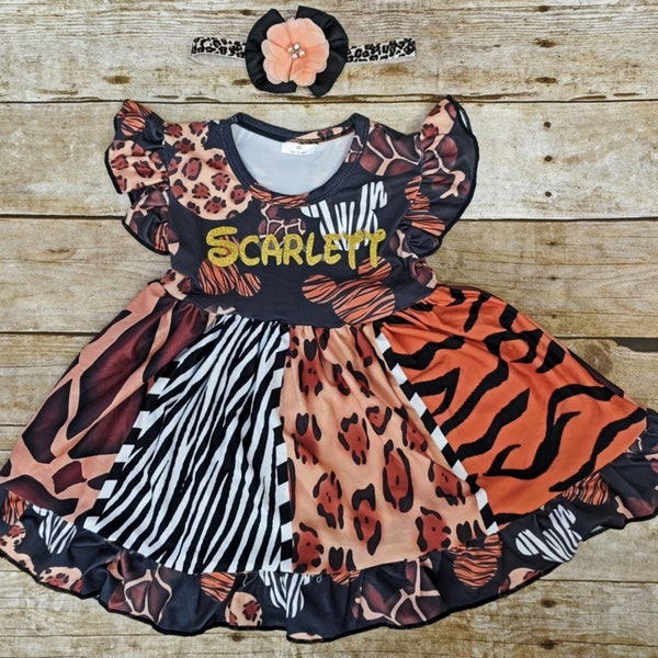 Personalized inspired Disney dress, Animal Kingdom dress, Animal print Disney girl dress, Mouse dress, Flutter sleeves Disney dress