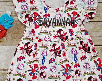 Restocked! Spidey dress, Superheroes girl dress Ghost Spider dress Spidey and his amazing friends dress Spiderman dress Flutter sleeves