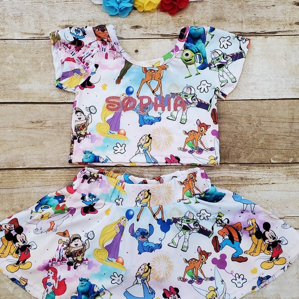 RESTOCKED Disney characters dress Disney 2 piece dress Disney park personalized  Disney top and skirt Birthday dress Disney princess set
