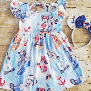 Restocked Girl Disney cruise dress, dress, Disney girl Cruise outfit, Mouse cruise dress, Cruise ear headband. Personalization optional