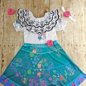 Girl Encanto Mirabel inspired dress  Disney dress Encanto Mirabel costume  long dress up Encanto Mirabel birthday dress Madrigal dress