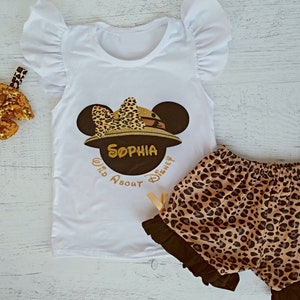 Minnie Mouse girl outfit, Disney Personalized short set, Wild about Disney outfit, Safari Leopard Minnie outfit. Animal Kingdom 12 mth 6 yrs