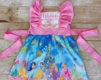 Girl Disney princess dress Birthday princess dress Personalized Disney princess outfit Princess ruffle dress party princess