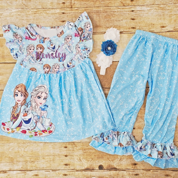 Frozen outfit. Girl Frozen outfit, Toddler Frozen Elsa pants and shirt. Personalized Frozen outfit. Frozen birthday outfit. Elsa Ana outfit