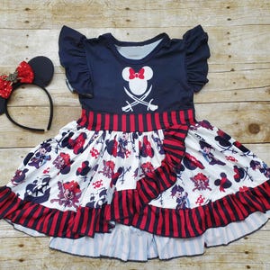 Girl Disney Pirate dress, Birthday Mickey Pirate dress. Disney girl Pirate outfit. Mouse Pirate dress  Cruise pirate dress