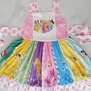 Restocked! Princess dress twirl panel. Disney panel dress Birthday  Ariel Cinderella, Belle, Jasmine, tangle Snow Tiana.