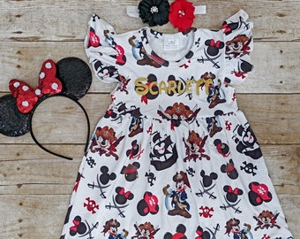 Girl Disney Pirate dress, Birthday Mickey Pirate dress,  Disney girl Pirate outfit, Mouse Pirate dress