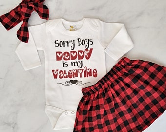 Valentine's "Sorry Boys Daddy is my Valentine" outfit Valentine buffalo plaid Outfit. Valentine's Day baby outfit, Valentine toddler outfit