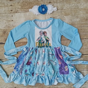 Frozen twirl dress, Panel dress, Elsa  Ana dress, Princess Personalized dress, Long sleeves. Disney panel dress, Birthday  Elsa, Ana. Olaf