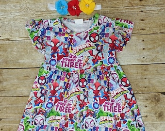 Restocked Spidey dress, Superheroes girl dress. Ghost Spider dress. Spidey and his amazing friends dress, Spiderman dress.