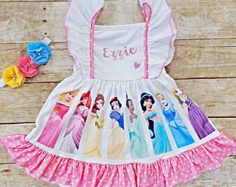 Restocked Girl Disney princess dress Birthday princess dress Personalized Disney princess outfit Princess ruffle dress, party princess dress