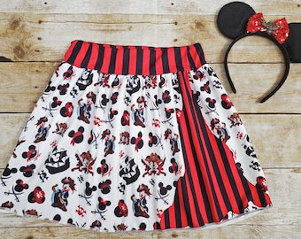 Girl Disney pirate skirt, Disney world outfit, Cruise pirate night girl skirt. Child pirate skirt. Girl's pirate skirt. Pirate ears