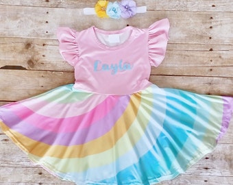 Vestido de niña arco iris, vestido de giro arco iris. Vestido arcoíris personalizado. Vestido arcoiris de cumpleaños. Vestido arcoíris para niños pequeños.