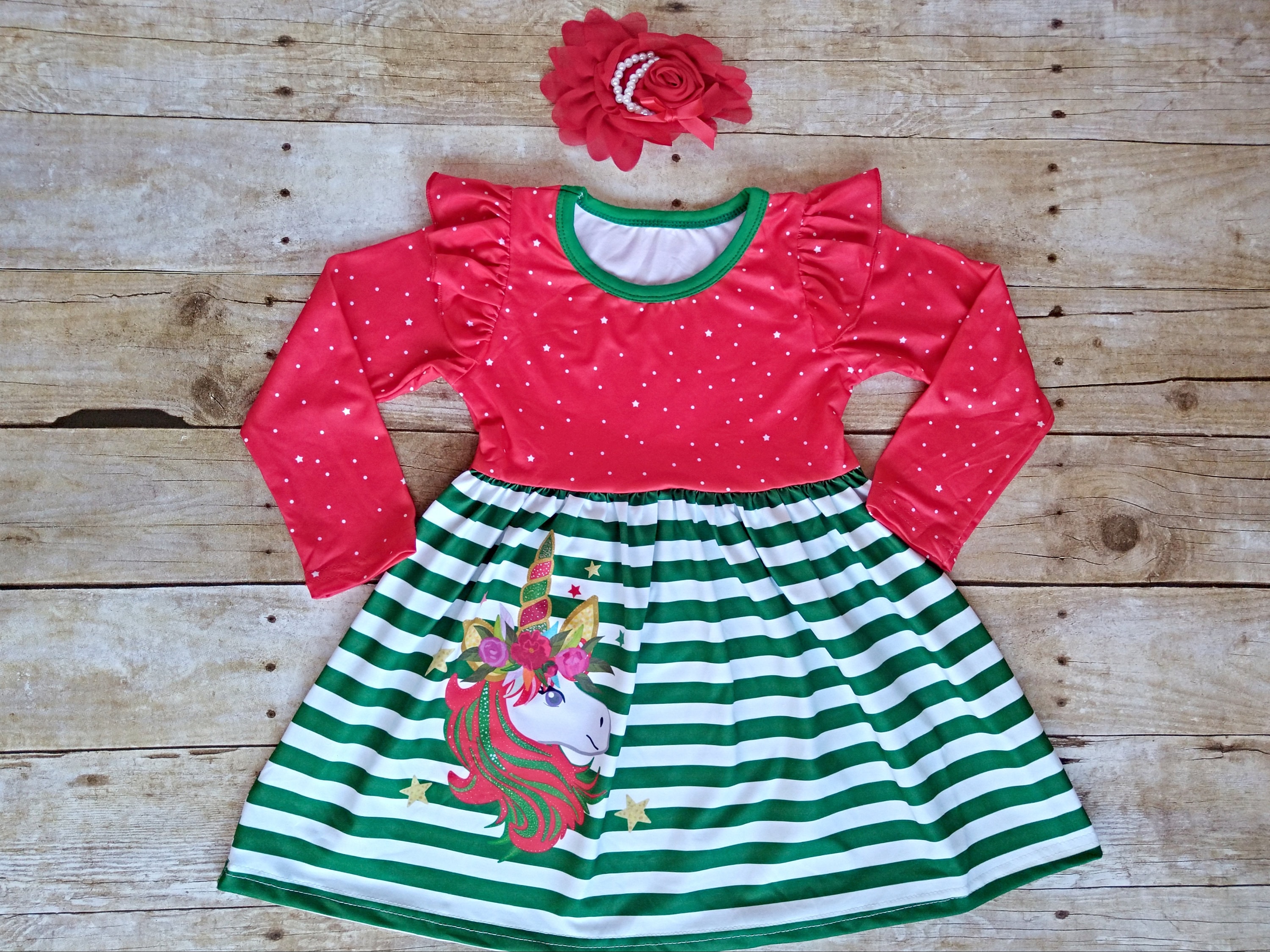 Girl Christmas Unicorn Dress Toddler Christmas Dress Girl Christmas Twirl Dress Flutter Sleeves Winter Long Sleeves Dress Etsy