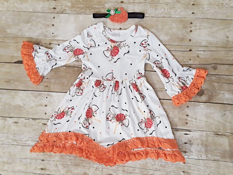 Thanksgiving Dress with Pumpkin Unicorn 1-5 years headband
