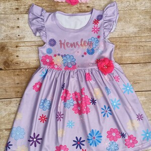 Vestido Isabela de niña Encanto, vestido inspirado en Disney para niñas pequeñas, vestido personalizado inspirado en Encanto, vestido de cumpleaños Encanto
