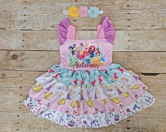 Restocked 4/30Princess dress, twirl layered dress.  Disney dress, Birthday  Ariel, Cinderella Belle, Jasmine, tangle, Snow White, Tiana etc.