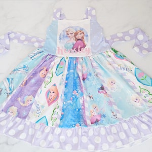 Princess twirl dress Personalized Frozen,  Disney panel dress, Birthday  Elsa, Ana. Olaf