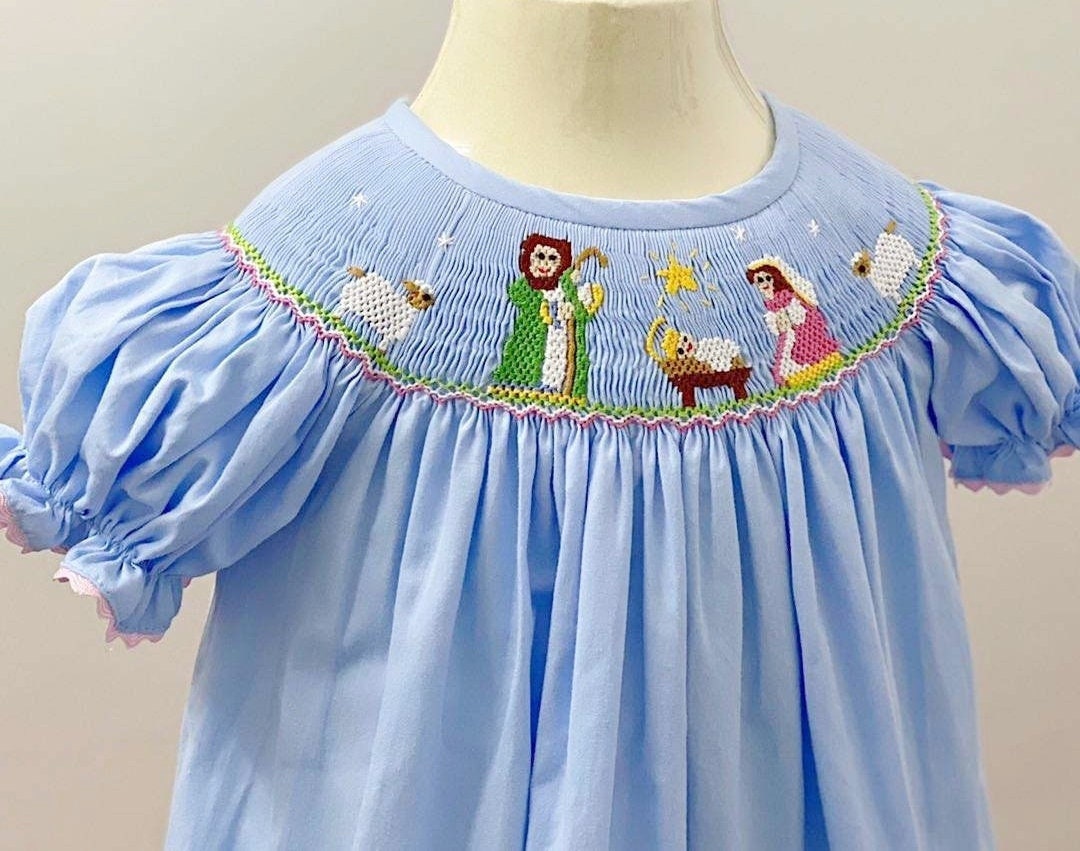 Baby Girls Emma Christmas Wreath Smocked Bishop Dress main image 0