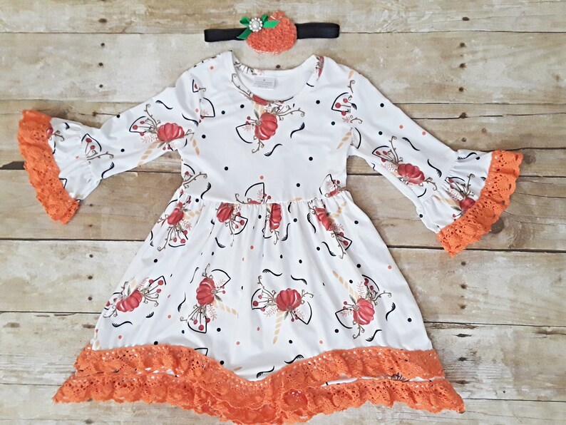 Thanksgiving Dress with Pumpkin Unicorn 1-5 years headband